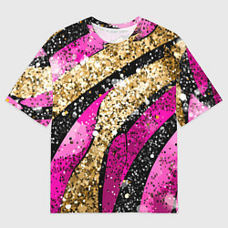 Мужская футболка оверсайз Розовые и золотые полосы - текстура