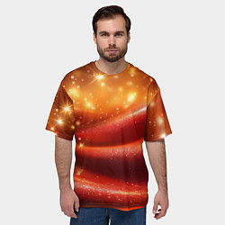 Футболка оверсайз мужская Красная волнистая текстура с блеском, цвет: 3D-принт — фото 2