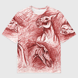 Футболка оверсайз мужская Черепа лошадей - эскиз, цвет: 3D-принт