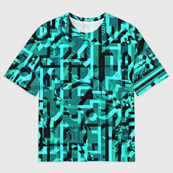 Мужская футболка оверсайз Неоновый голубой объёмный эффект