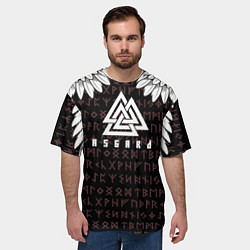 Футболка оверсайз мужская Асгард на фоне рун и валькнут, цвет: 3D-принт — фото 2