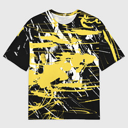 Футболка оверсайз мужская Желтая краска на черном, цвет: 3D-принт