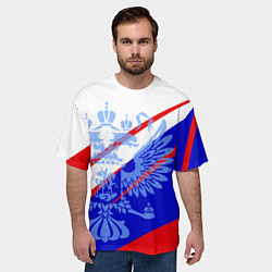 Футболка оверсайз мужская Герб на фоне цветов флага бело-сине-красный, цвет: 3D-принт — фото 2
