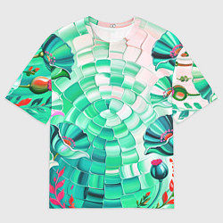 Футболка оверсайз мужская Психоделика -зелёные цветы, цвет: 3D-принт