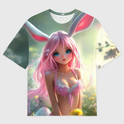 Мужская футболка оверсайз Девушка с ушками зайца