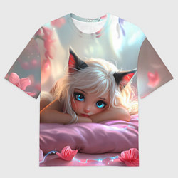Футболка оверсайз мужская Девушка кошечка с голубыми глазами, цвет: 3D-принт