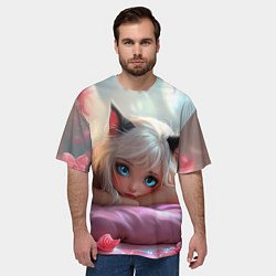 Футболка оверсайз мужская Девушка кошечка с голубыми глазами, цвет: 3D-принт — фото 2
