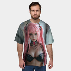 Футболка оверсайз мужская Девушка с розовыми волосами в наушниках, цвет: 3D-принт — фото 2