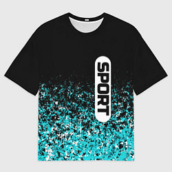 Мужская футболка оверсайз Sport чёрно-голубой пятнистый