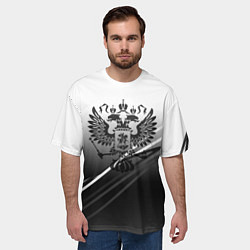 Футболка оверсайз мужская Герб России градиент в полосами серый, цвет: 3D-принт — фото 2