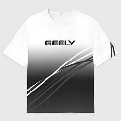 Мужская футболка оверсайз Geely градиент из белого в тёмный с полосами