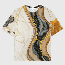 Мужская футболка оверсайз Золотистые прожилки в мраморе