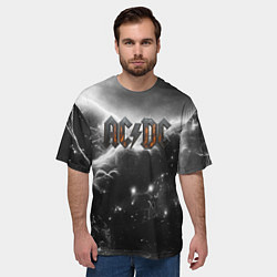 Футболка оверсайз мужская ACDC металлический лого черно-белая текстура, цвет: 3D-принт — фото 2