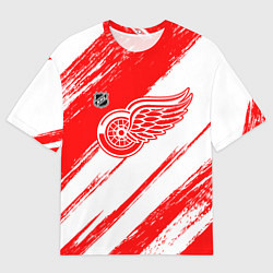 Футболка оверсайз мужская Детройт Ред Уингз - брызги красок, цвет: 3D-принт