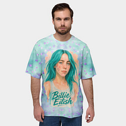 Футболка оверсайз мужская Билли Айлиш бирюзовые волосы, цвет: 3D-принт — фото 2