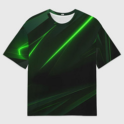 Мужская футболка оверсайз Зеленая текстура с неоновыми линиями