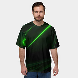 Футболка оверсайз мужская Зеленая текстура с неоновыми линиями, цвет: 3D-принт — фото 2