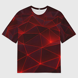 Мужская футболка оверсайз Красные полигоны с неоном