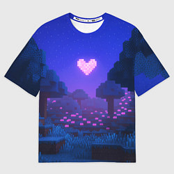 Футболка оверсайз мужская Ночной лес Minecraft с сердечком луной, цвет: 3D-принт