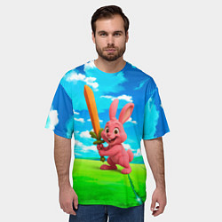 Футболка оверсайз мужская Розовый заяц с мечом из морковки, цвет: 3D-принт — фото 2