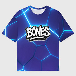 Мужская футболка оверсайз Bones белое лого на синих плитах