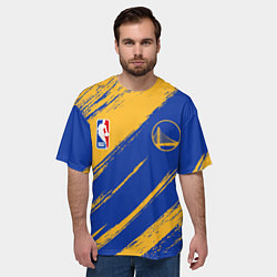 Футболка оверсайз мужская Голден Стэйт Уорриорз - желто синие, цвет: 3D-принт — фото 2