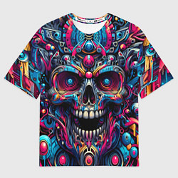 Мужская футболка оверсайз Colorful cyber skull - pattern