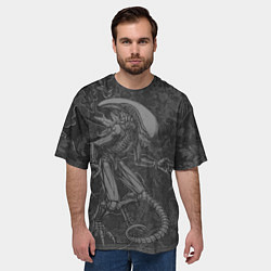Футболка оверсайз мужская Ксеноморф в серых тонах, цвет: 3D-принт — фото 2