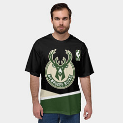 Футболка оверсайз мужская Милуоки Бакс - линии, цвет: 3D-принт — фото 2