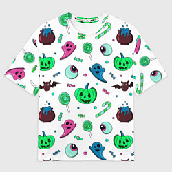 Мужская футболка оверсайз Halloween light green pumpkin - паттерн
