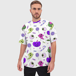 Футболка оверсайз мужская Halloween purple pumpkin pattern, цвет: 3D-принт — фото 2