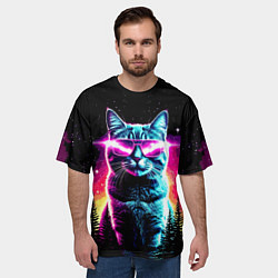 Футболка оверсайз мужская Космический кот в очках, цвет: 3D-принт — фото 2
