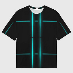 Мужская футболка оверсайз Neon black light blue line