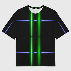 Мужская футболка оверсайз Neon black light blue green line