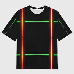 Мужская футболка оверсайз Color black green orange lines