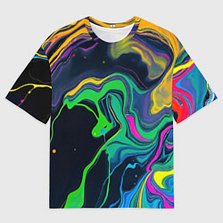 Мужская футболка оверсайз Разводы и переливы разноцветной краски