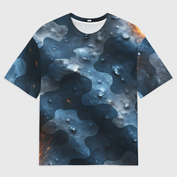 Футболка оверсайз мужская Синий камуфляж с каплями, цвет: 3D-принт