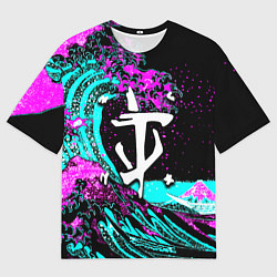 Мужская футболка оверсайз Doom самураи неоновая волна