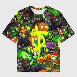 Футболка оверсайз мужская Растения против зомби x Дум лого, цвет: 3D-принт