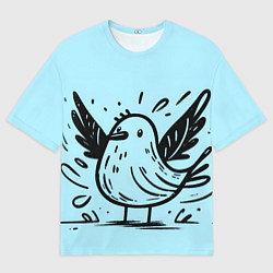Футболка оверсайз мужская Чайка в стиле скетча, цвет: 3D-принт