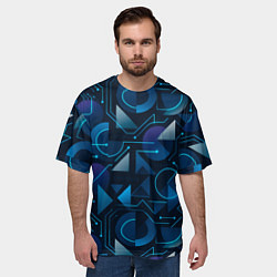 Футболка оверсайз мужская Футуристическая сине-фиолетовая абстракция с хакер, цвет: 3D-принт — фото 2