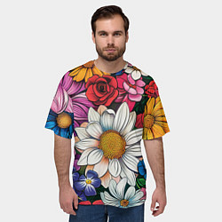 Футболка оверсайз мужская Крупные цветы, цвет: 3D-принт — фото 2