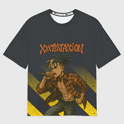 Футболка оверсайз мужская XXXTentacion с микрофоном в аниме стиле, цвет: 3D-принт