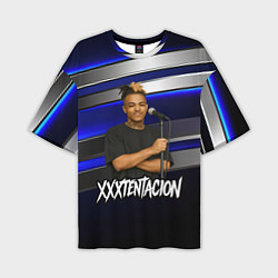 Футболка оверсайз мужская XXXTentacion с микрофоном довольный, цвет: 3D-принт