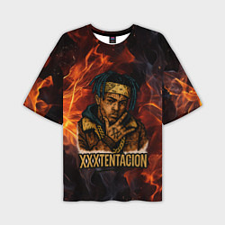 Футболка оверсайз мужская XXXTentacion на фоне огня, цвет: 3D-принт