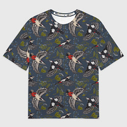 Футболка оверсайз мужская Дятлы и цветы, цвет: 3D-принт
