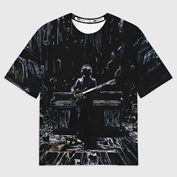 Мужская футболка оверсайз Линейный силуэт музыканта