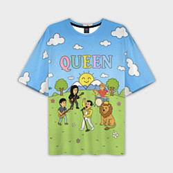 Футболка оверсайз мужская Queen мультяшный стиль на поляне, цвет: 3D-принт