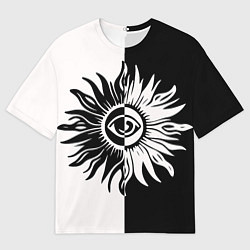 Мужская футболка оверсайз Солнце черно-белое