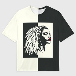 Футболка оверсайз мужская Девушка с дредами на темно-зеленом, цвет: 3D-принт